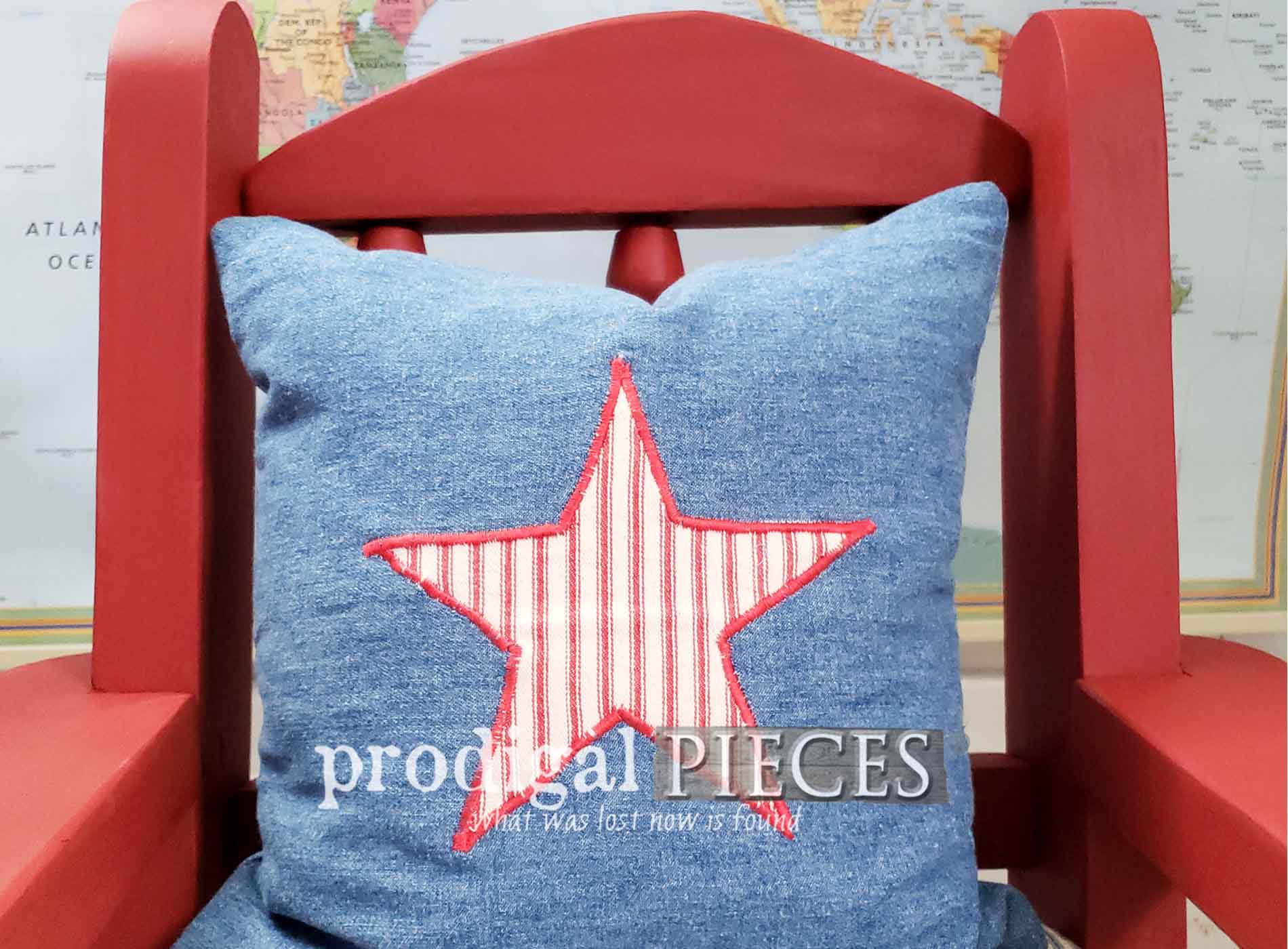 Featured Child's Rocking Chair with New Upholstery and Pillow by Prodigal Pieces | prodigalpieces.com