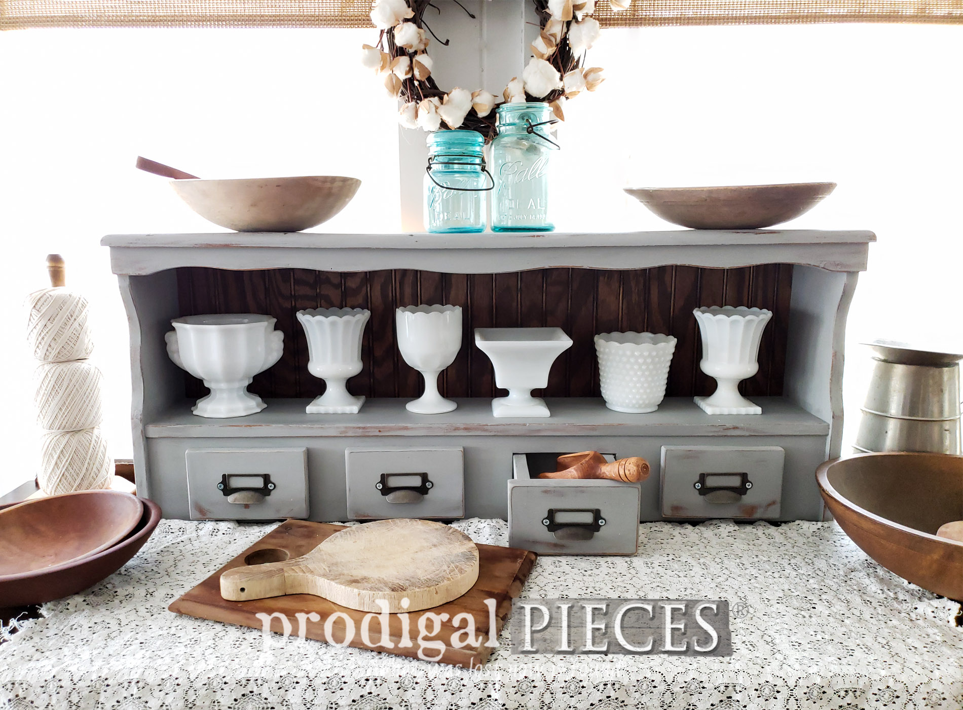 Featured Upcycled Bookcase Headboard made into a Farmhouse Hutch by Larissa of Prodigal Pieces | prodigalpieces.com #prodigalpieces #farmhouse #home #diy #homedecor #vintage