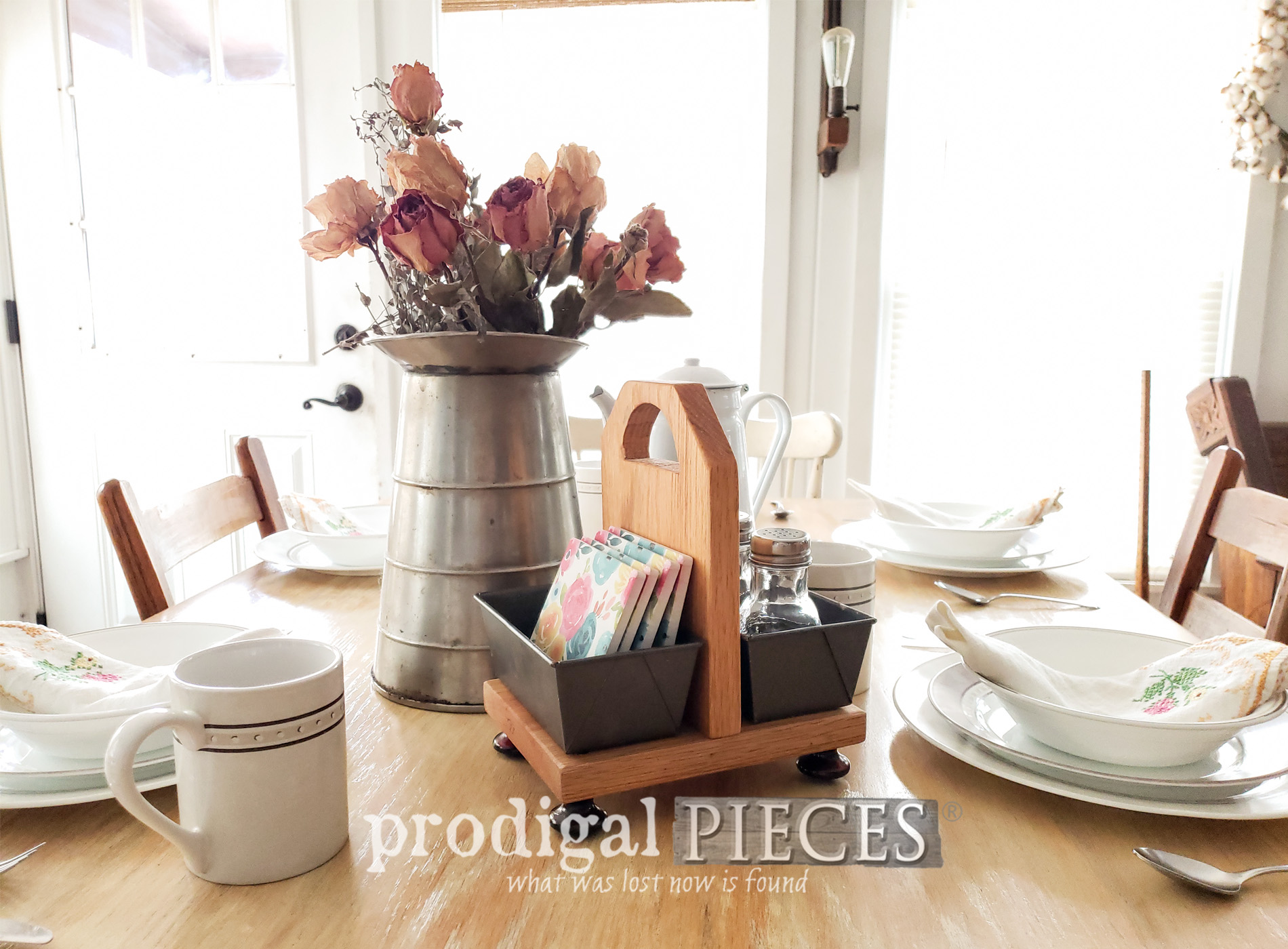 Featured Upcycled Bread Pan Caddy for Farmhouse Style Storage by Larissa of Prodigal Pieces | prodigalpieces.com #prodigalpieces #farmhouse #diy #storage #home #homedecor