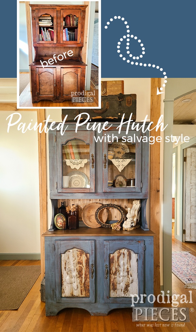 Salvaged Style Pine Hutch Makeover by Larissa of Prodigal Pieces | prodigalpieces.com #prodigalpieces #furniture #home #farmhouse #homedecor #diy Salvaged Style Pine Hutch Makeover by Larissa of Prodigal Pieces | prodigalpieces.com #prodigalpieces #furniture #home #farmhouse #homedecor #diy